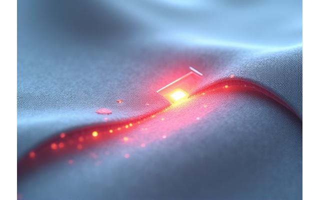 Visualisation 3D d'un textile intelligent avec des capteurs piézoélectriques intégrés réagissant à la pression et au mouvement.