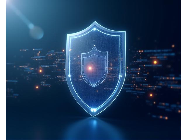 Un bouclier numérique abstrait avec des éléments de code et de données, symbolisant la protection et les limites de responsabilité.