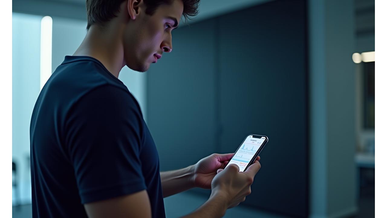 Démonstration d'un t-shirt connecté Artisanal Pixel mesurant le rythme cardiaque en temps réel sur un écran d'interface mobile.