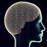 Icône d'une tête humaine connectée à des fils souples, symbolisant une interface cerveau-textile.