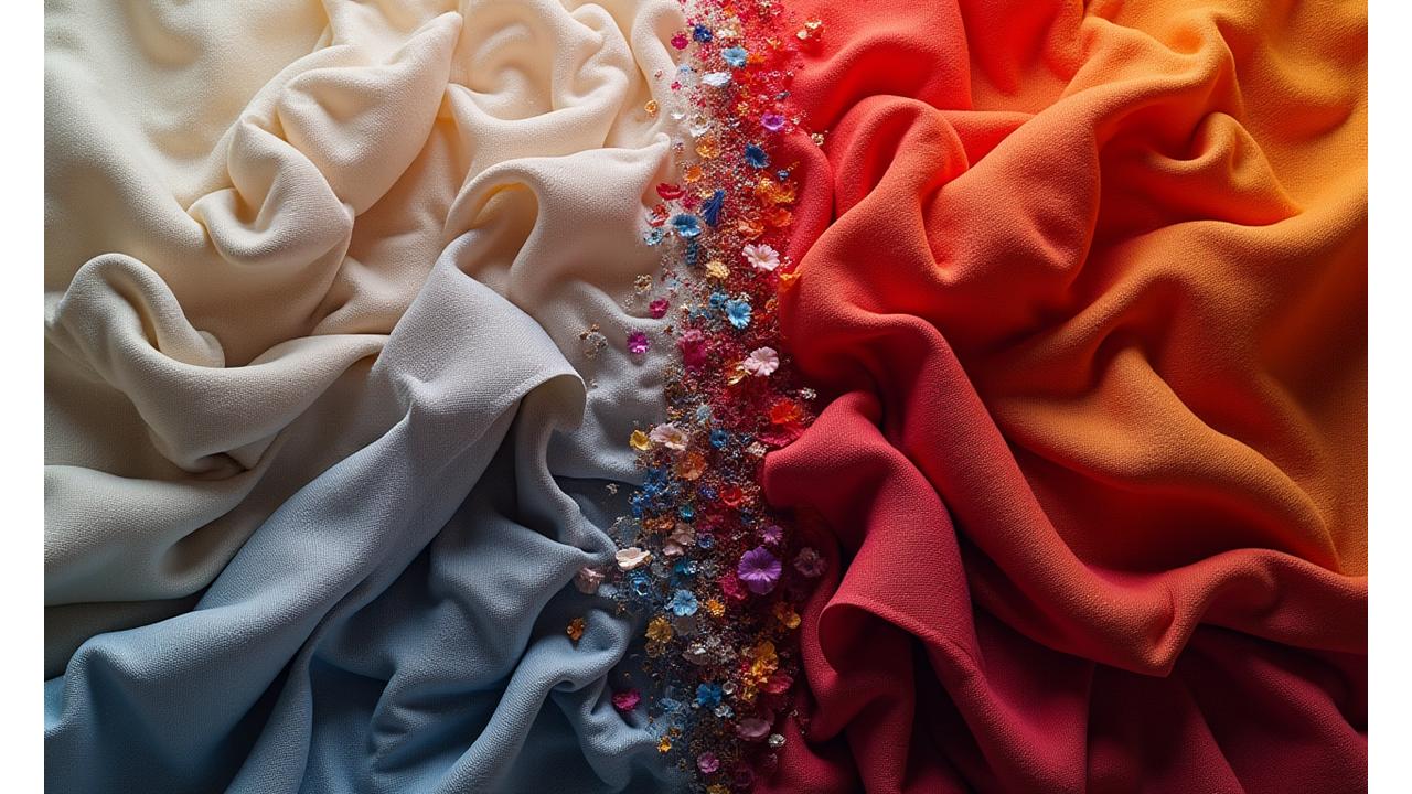 Avant et après transformation textile, une chute de tissu industriel devenant une étoffe haute couture.